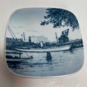 Vintage Royal Copenhagen Plaquette Ship in Harbor